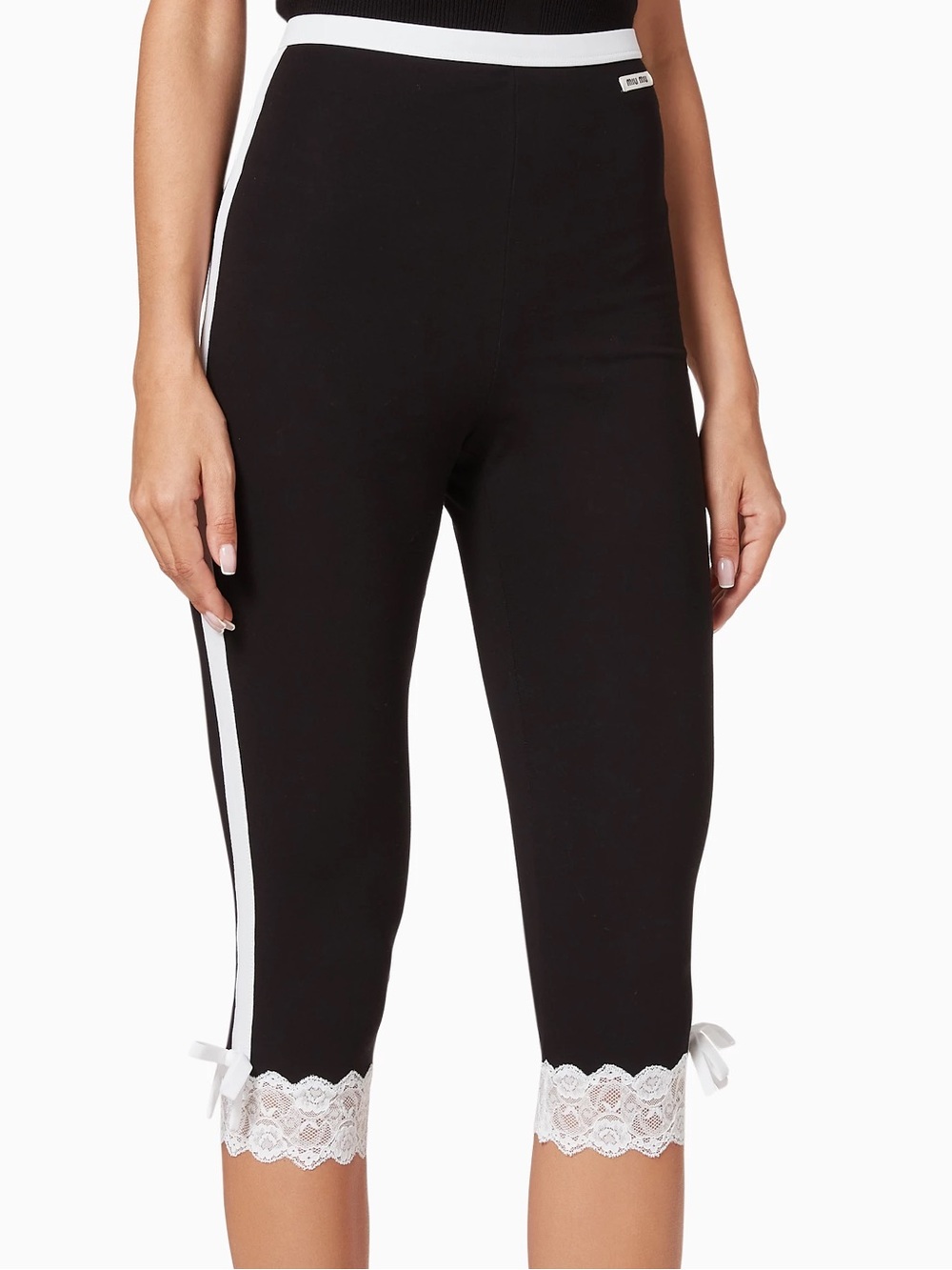 Miu Miu Lace-Detail Cropped Leggings in Black
